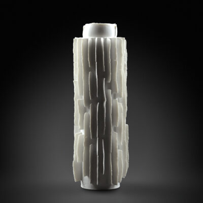Sculptural porcelain vase in white glazed
