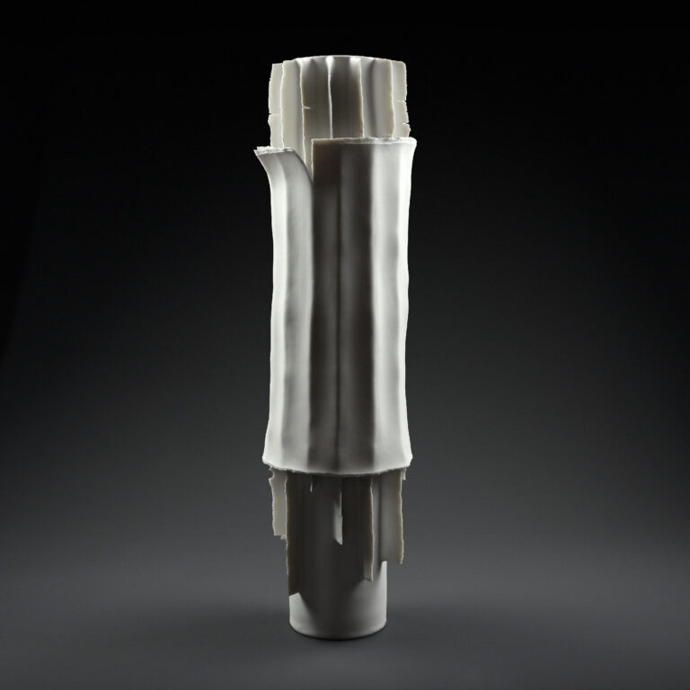 Sculptural porcelain vase in white glazed